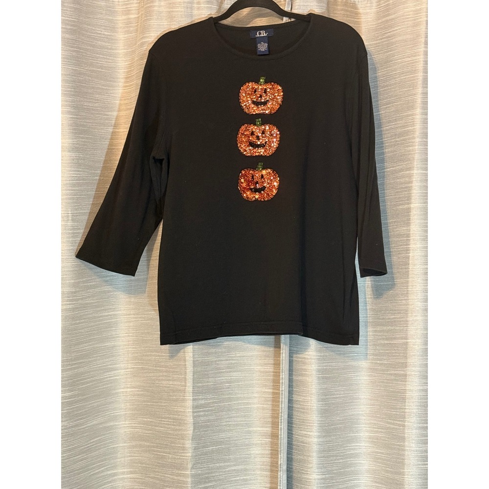 CJ Banks Halloween Sequin Embellished Pumpkin Jack O Lantern Black Women's Sz XL